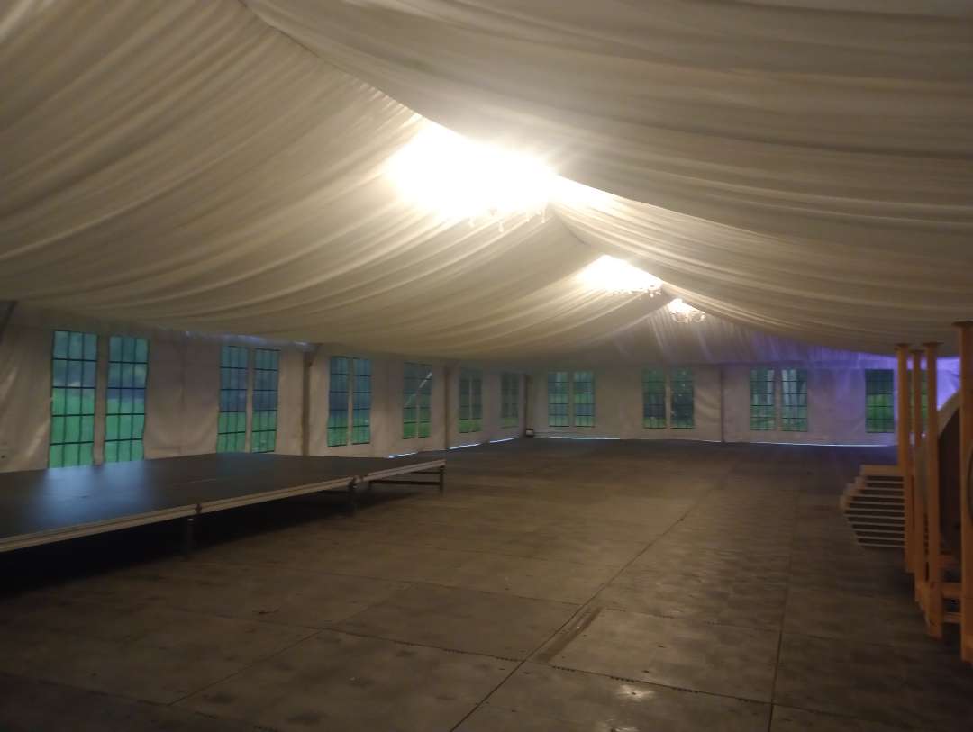Tent liner with crystal chandelier rental for fundraising galas and charity events